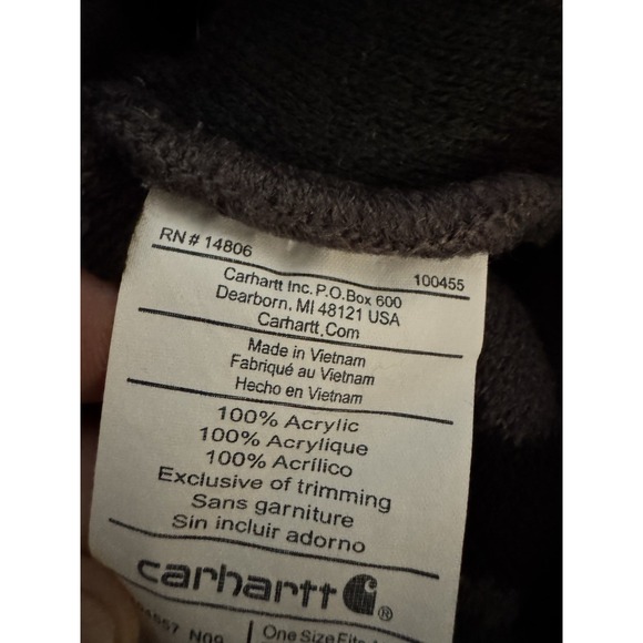 Carhartt Thick Winter Hat Toboggan Beanie Camo Print Black Gray Camouflage - Picture 3 of 4